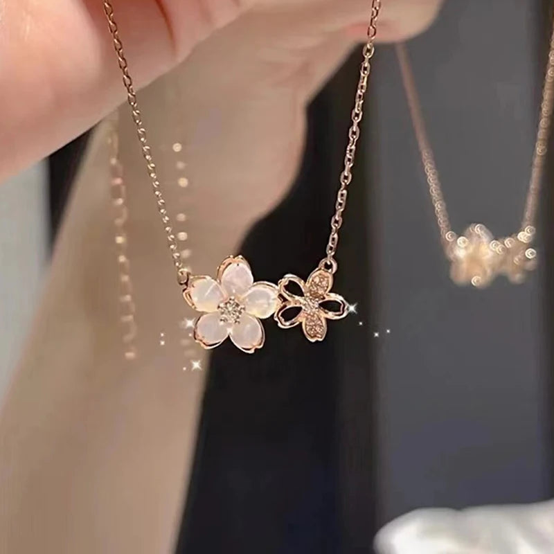 Elegant Delicate Zircon Cherry Blossom Necklace For Women Girls Fashion Flower Choker Necklace Party Jewelry Accessories Gift