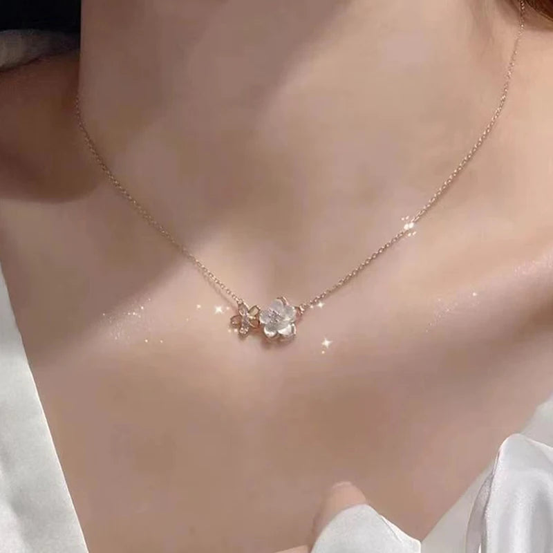 Elegant Delicate Zircon Cherry Blossom Necklace For Women Girls Fashion Flower Choker Necklace Party Jewelry Accessories Gift